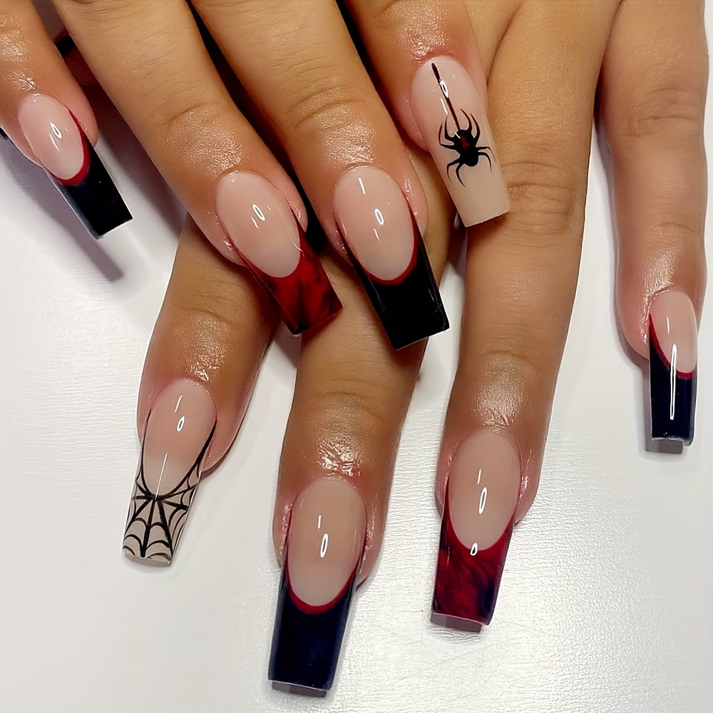 Y2k Glitter Fake Nails, Halloween White French Tip Press On Nails With  Shining Heart And Spider Web Design, Glossy Full Cover Long Coffin Ballet  False Nails For Women Girls - Temu