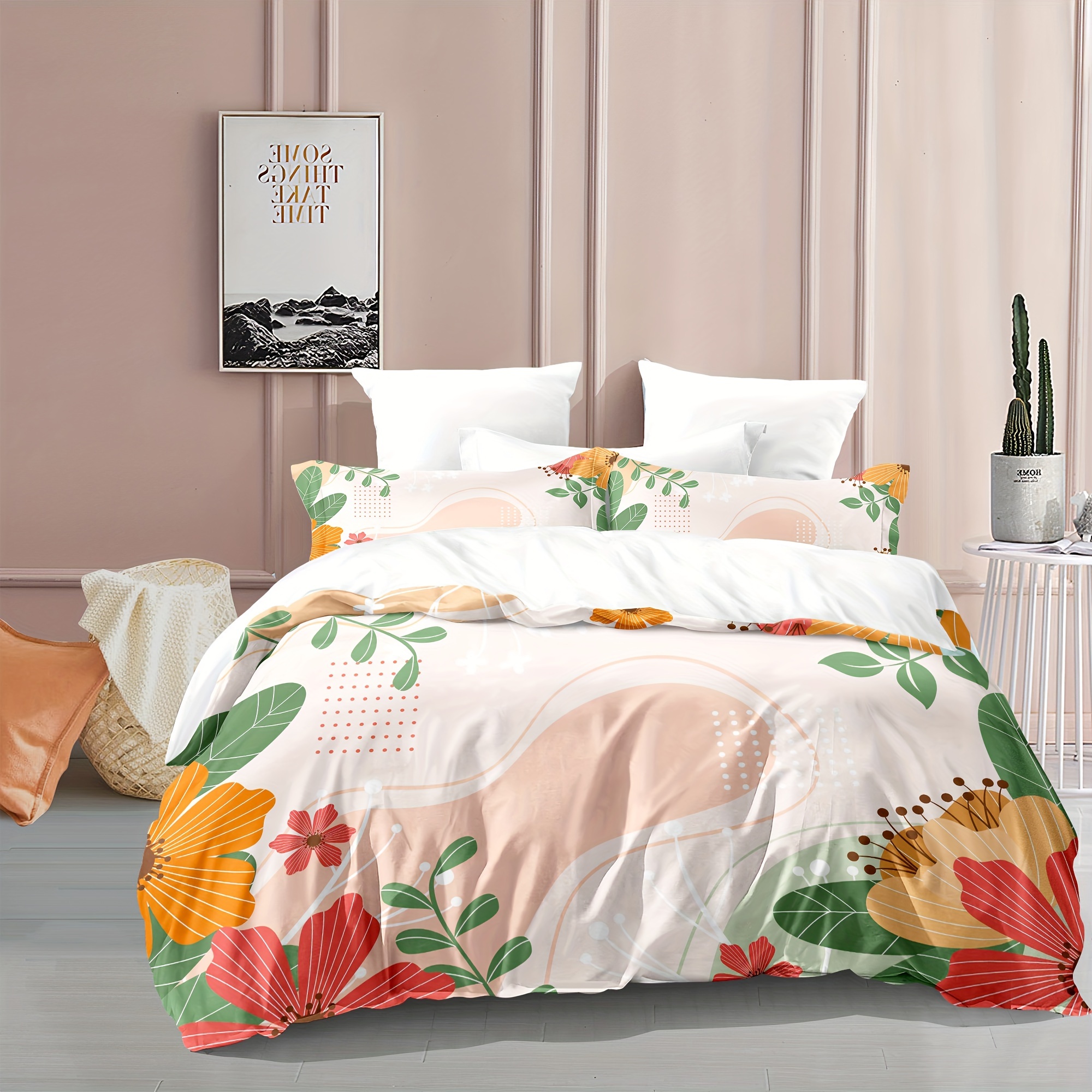 Janzaa Sage Green Comforter Twin ,2 Pcs Bedding Sets Floral Comforter Set  Plant Flowers Printed On Fluffy For All Season