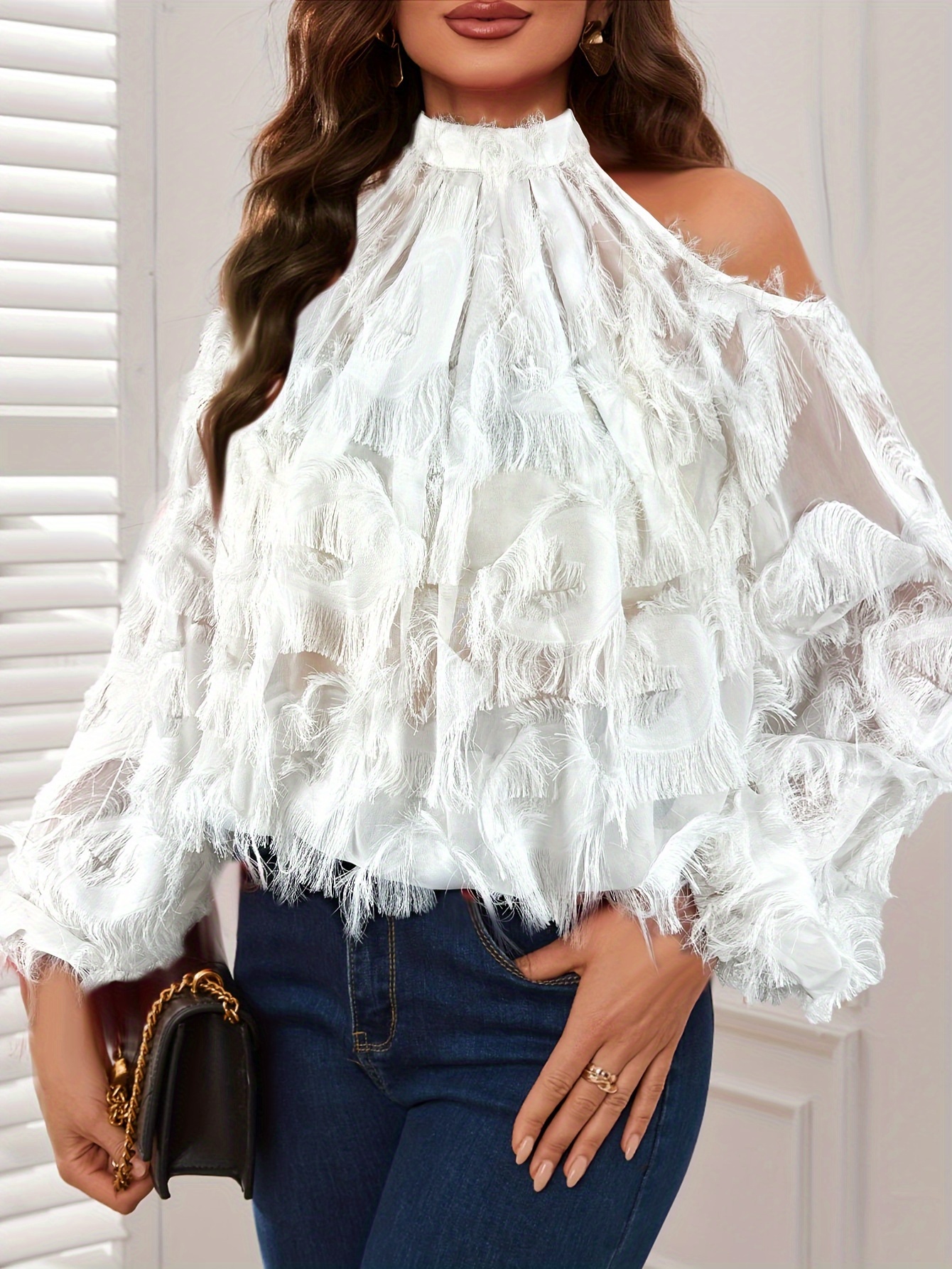 Casual Lace Flare Sleeve Blouse Short Sleeve Crew Neck Solid - Temu