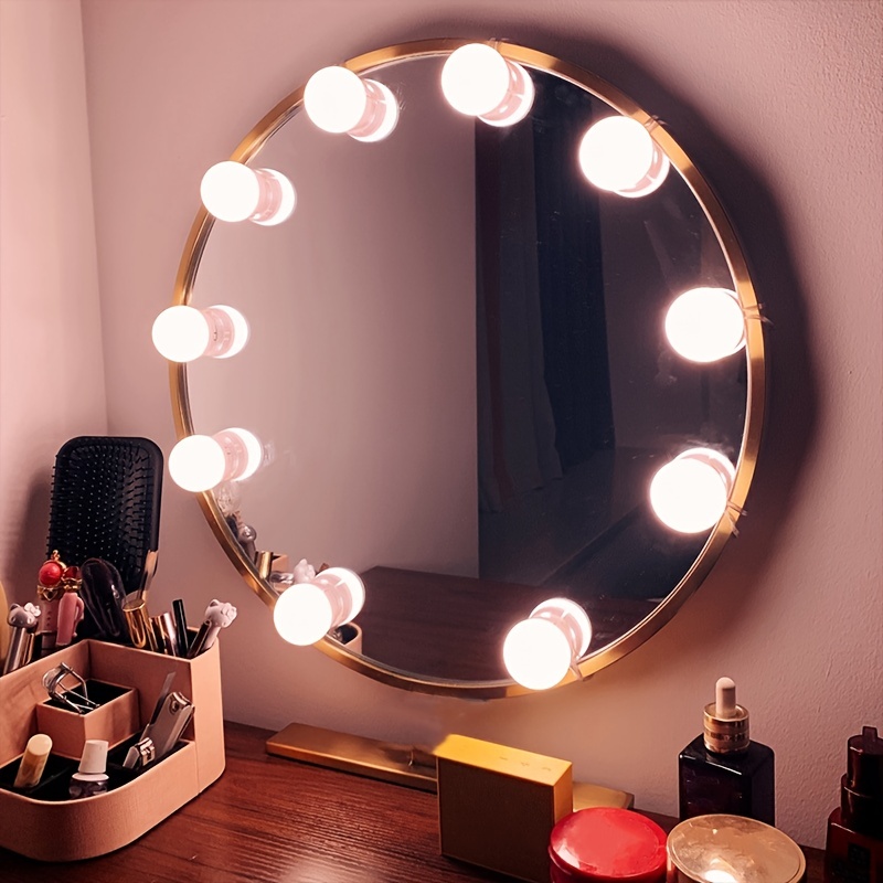 4pcs/8pcs/10pcs/14pcs LED Dresser Mirror Front Light , 14 Ampoules  Dimmables, 3 Modes De Couleur