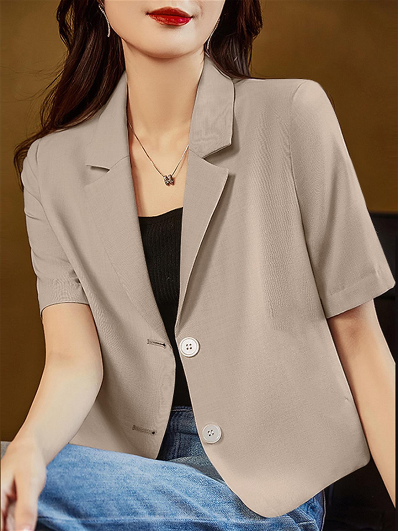 Blazer casual para mujer, manga corta/sin mangas, con solapa, chaqueta  frontal abierta, traje de trabajo, chaquetas de negocios con botones