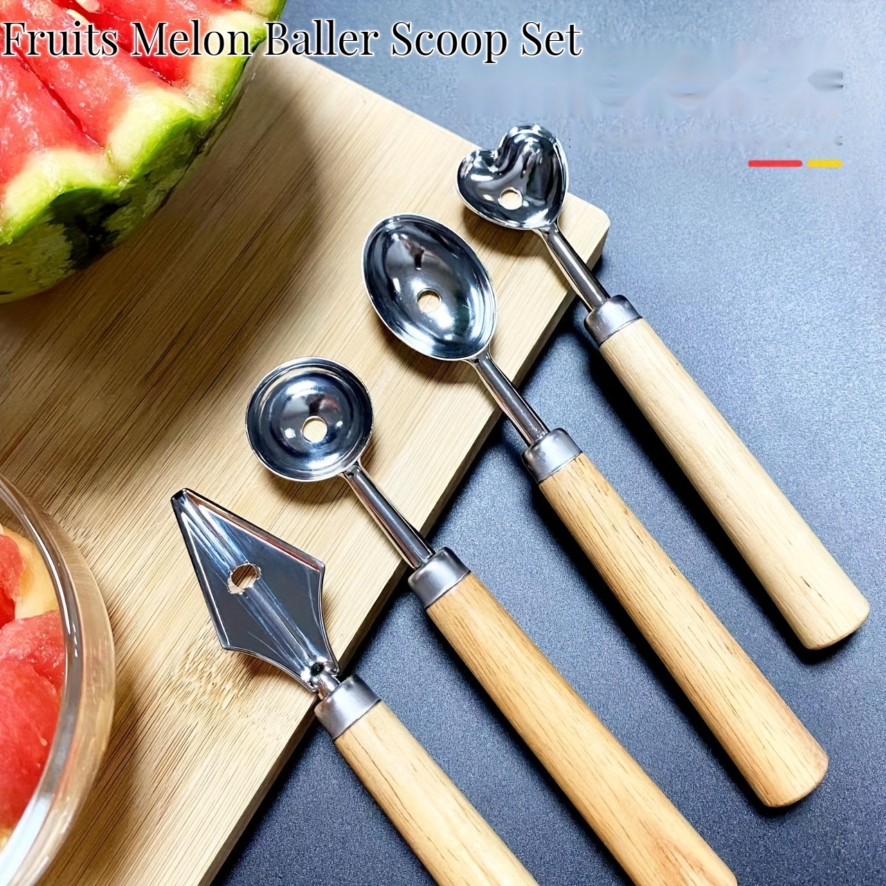 5Pcs Melon Baller Scoop Set, 4 in 1 Stainless Steel Fruit Scooper Seed  Remover Cutter, Double Sided Melon Baller Spoon, Avocado Cutter, Watermelon