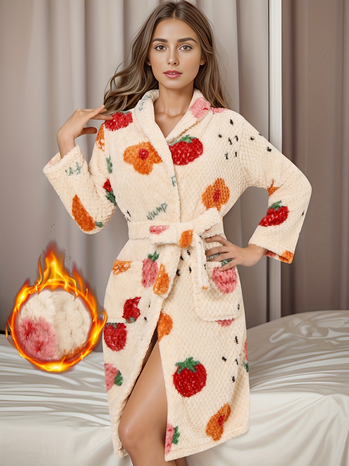 Womens Robe Soft Plush Bathrobe Fluffy Cute Long Coat Nightgown Nightdress  Women Robes A L