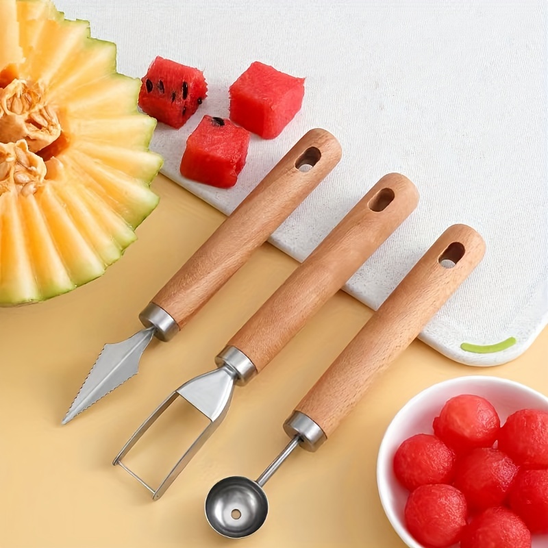 Carving Knife, Fruit Carving Knife Pack of 2, Stainless Steel Fruit Cutter,  Vegetable Carving Tools with Wooden handle, Triangular Shape DIY Channel