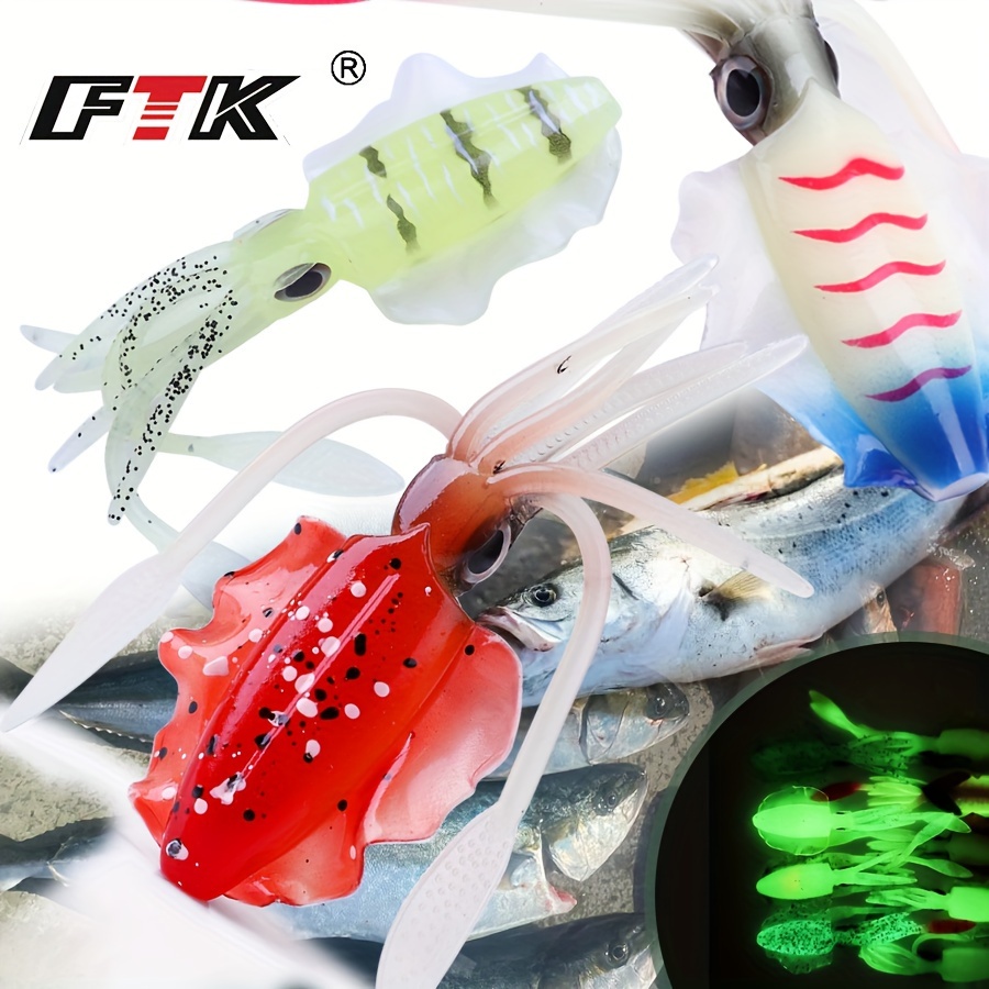 60g/15cm Silicone Soft Rubber Luminous UV Squid Jig Fishing Lures