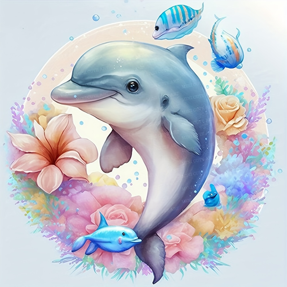 Animal Dolphin Artificial Diamond Painting Kits, 5d Rose Flower