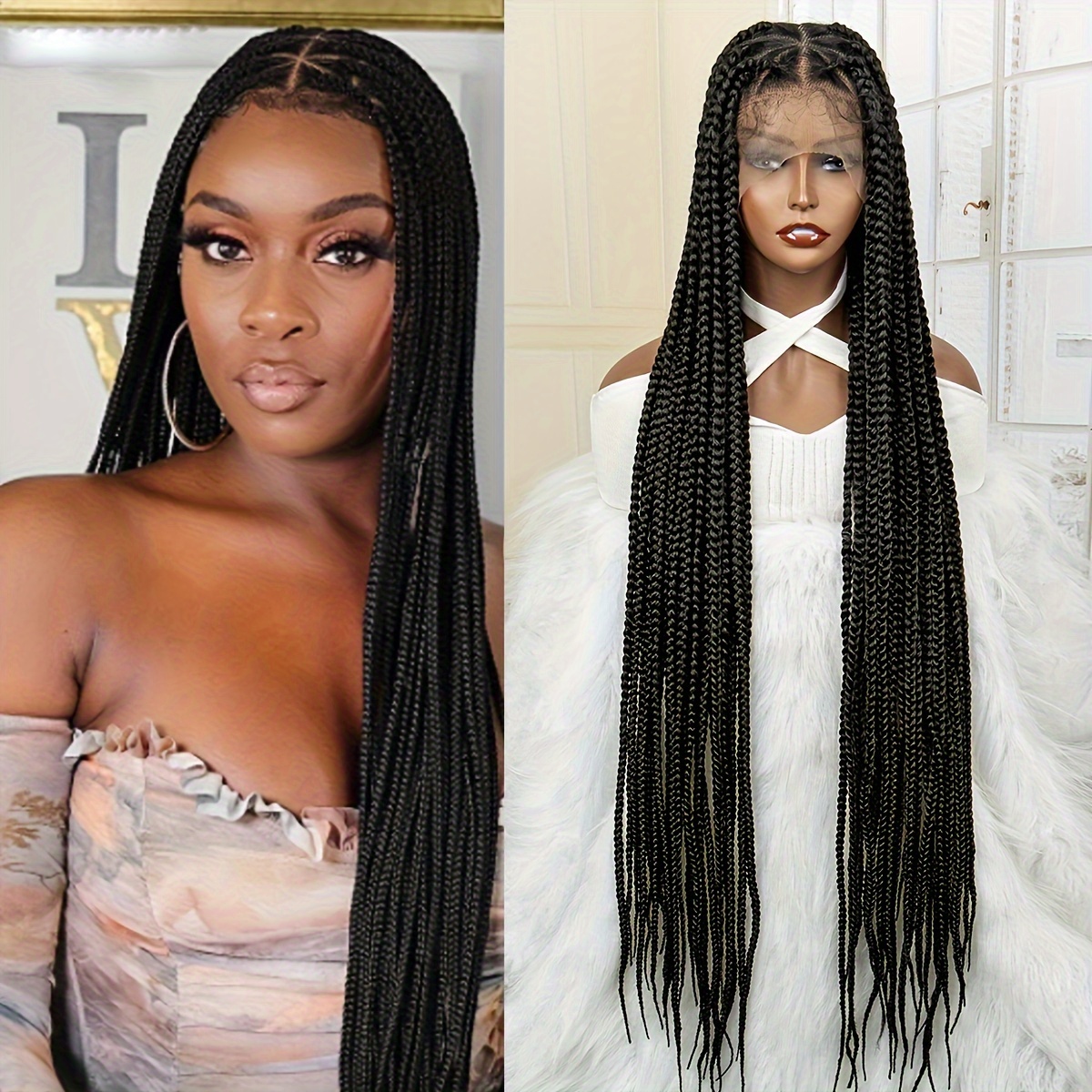 Box Braid Wigs Women Headband Braided Wig Lace Frontal Wig - Temu