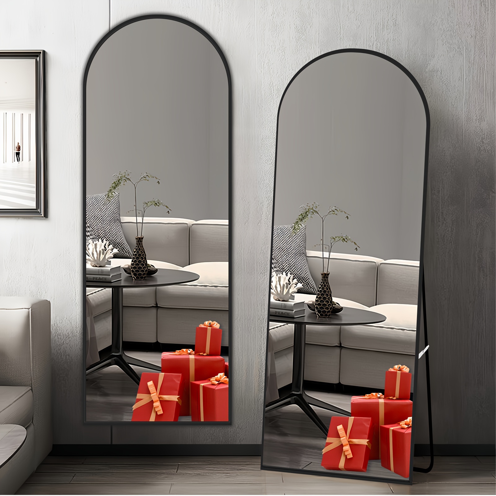 Espejo de longitud completa, espejo de suelo con soporte, espejo montado en  la pared, espejo de pie de longitud completa, espejo irregular, marco de