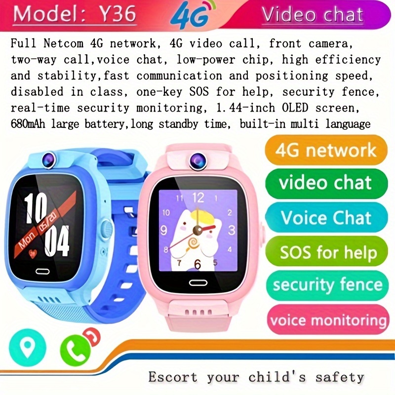 Reloj inteligente 4G para niños con rastreador GPS y videollamadas, reloj  de teléfono celular para niños de 5 a 12 años, SOS llamada, video, chat de