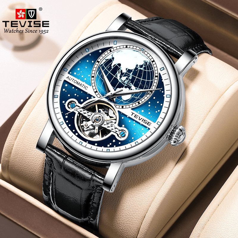 MCE Reloj Mecánico Cuadrado Moon Phase Relojes Automáticos Para Hombres  Reloj De Pulsera De Correa De Cuero Genuino Tourbillon