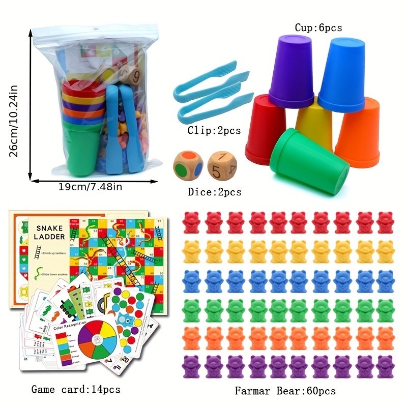 Moulty Counting Bears with Stacking Cups Montessori Educational Sorting  Rainbow Toys For 3 Year Old Boys and Girls