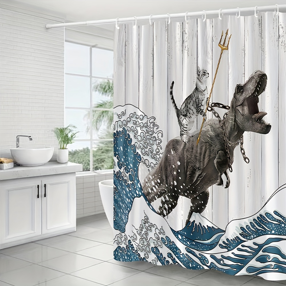 Divertida cortina de ducha con diseño de dinosaurio, decoración de bañ -  VIRTUAL MUEBLES