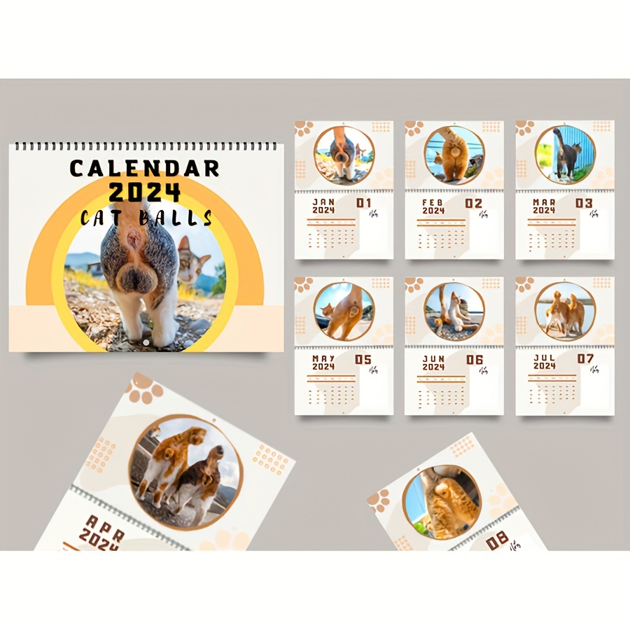 Calendrier des boules de chat 2024, calendrier de trou du cul de chat drôle  calendrier de 12 mois de boules de chat, nouveau calendrier mural de boule  de chat drôle 2024, cadeau