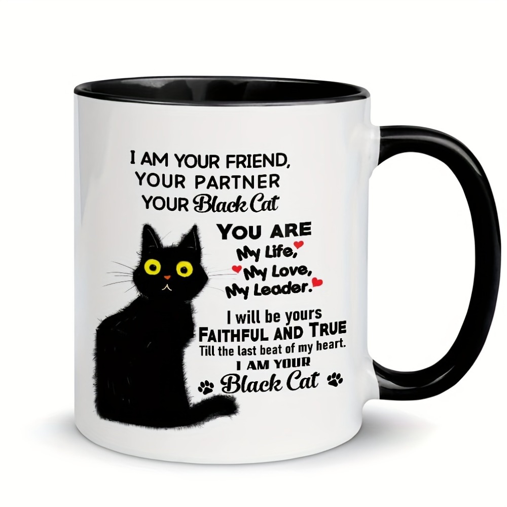 Portable Ceramic Coffee Cup Black Cat Design With Effoc - Temu