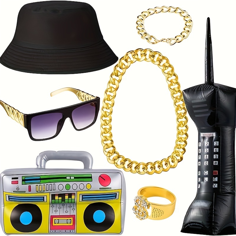 4 Pièces Chapeau Costume Hip Hop, Kit Costume Hip Hop, Costume Lunettes Hip  Hop, Accessoires De Rappeur Des Années 90, Chaîne En or Des Années 80