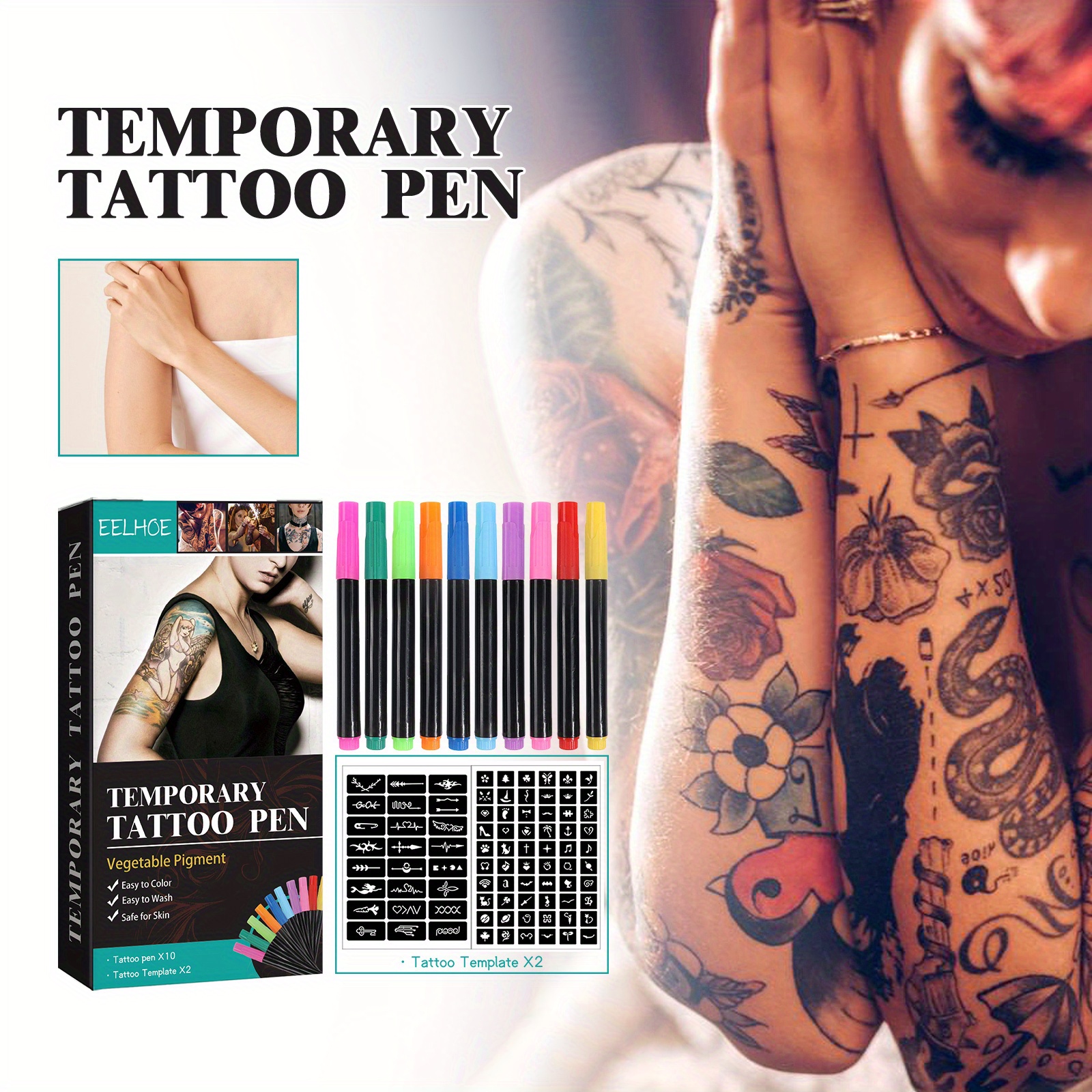 12 colors Tattoo Marker Pen Waterproof Tattoo Pens Quick-Drying Tattoo Pen  Marking Skin Design Tattoo