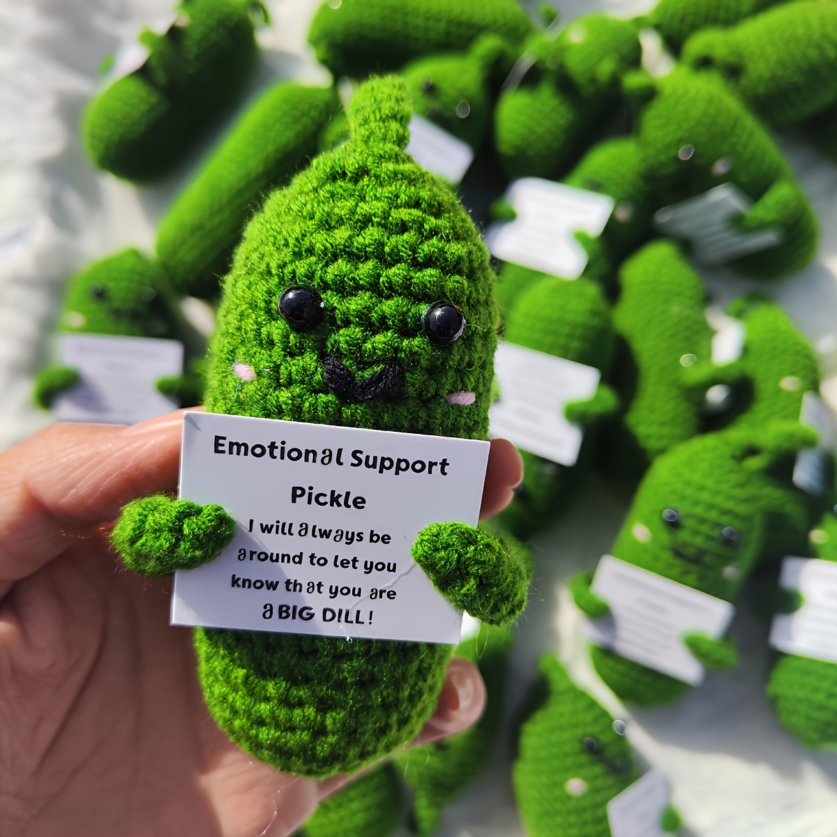 BLOOOK Funny Positive Potato Mini Cucumber, Cute Things Emotional Support  Pickle Cucumber Crochet Potato with Positive Card Knitting Doll Gifts Under