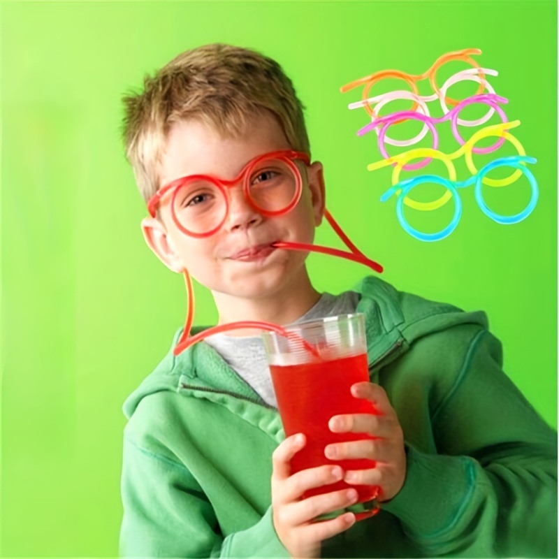  Drinking Straws Glasses Plastic - 5Pcs Fun Glasses Straw Covers  Cap Reusable Straws for Kids Glasses Straws Drinking Adult Party Fun Straws  for Eye Glasses Straw Tube Toy and Birthday Party