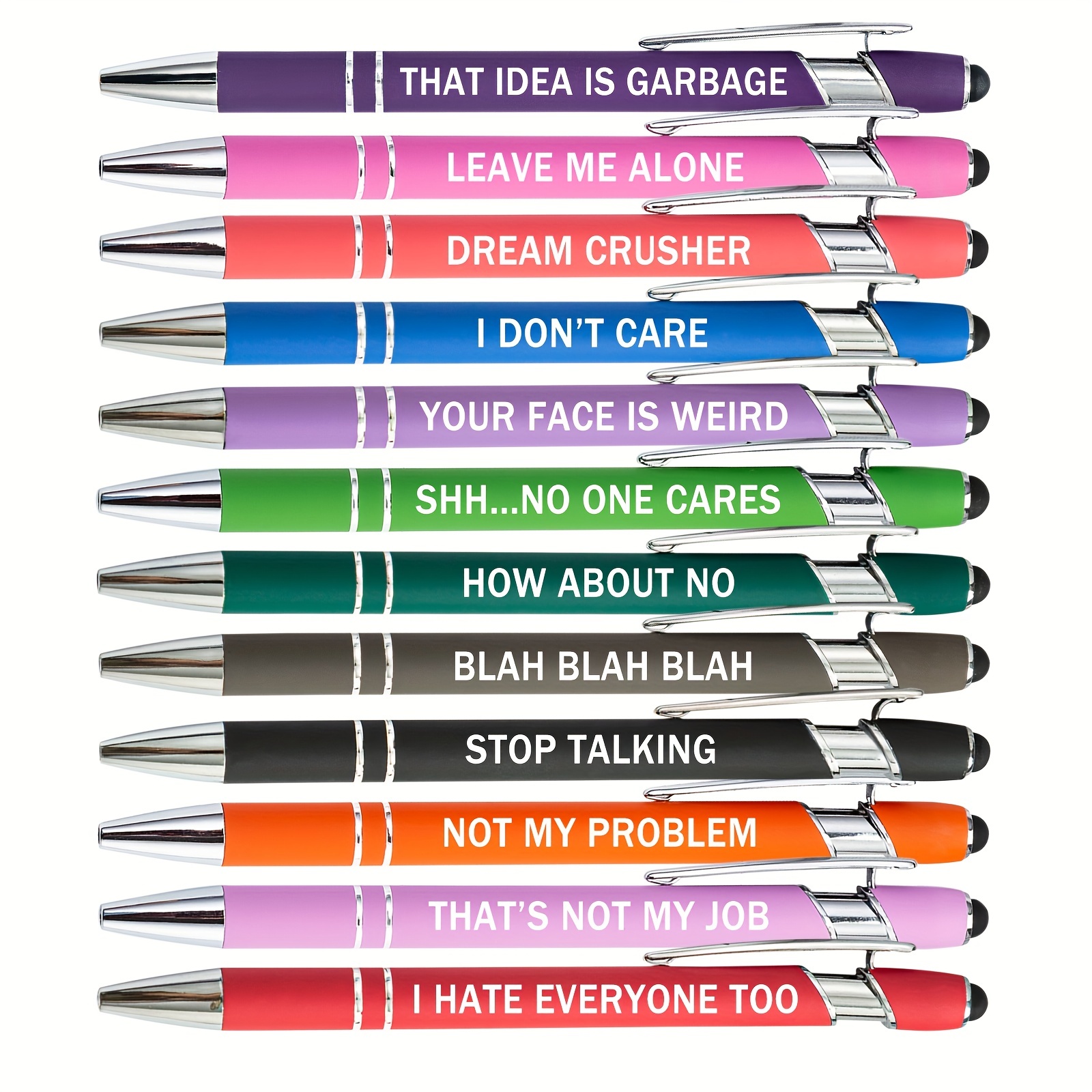 12 Pcs Funny Pens Demotivational Complaining Inspirational Pen Snarky  Passive Positive Office Pens Black Ink Novelty Pen Screen Touch Stylus for