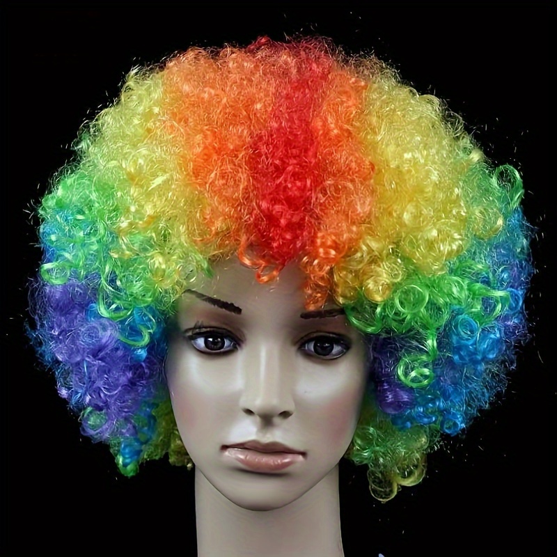 Rainbow Clown Wig Synthetic Fluffy Afro Curly Hair Wigs For Halloween Cosplay Costume Party Funny Wigs