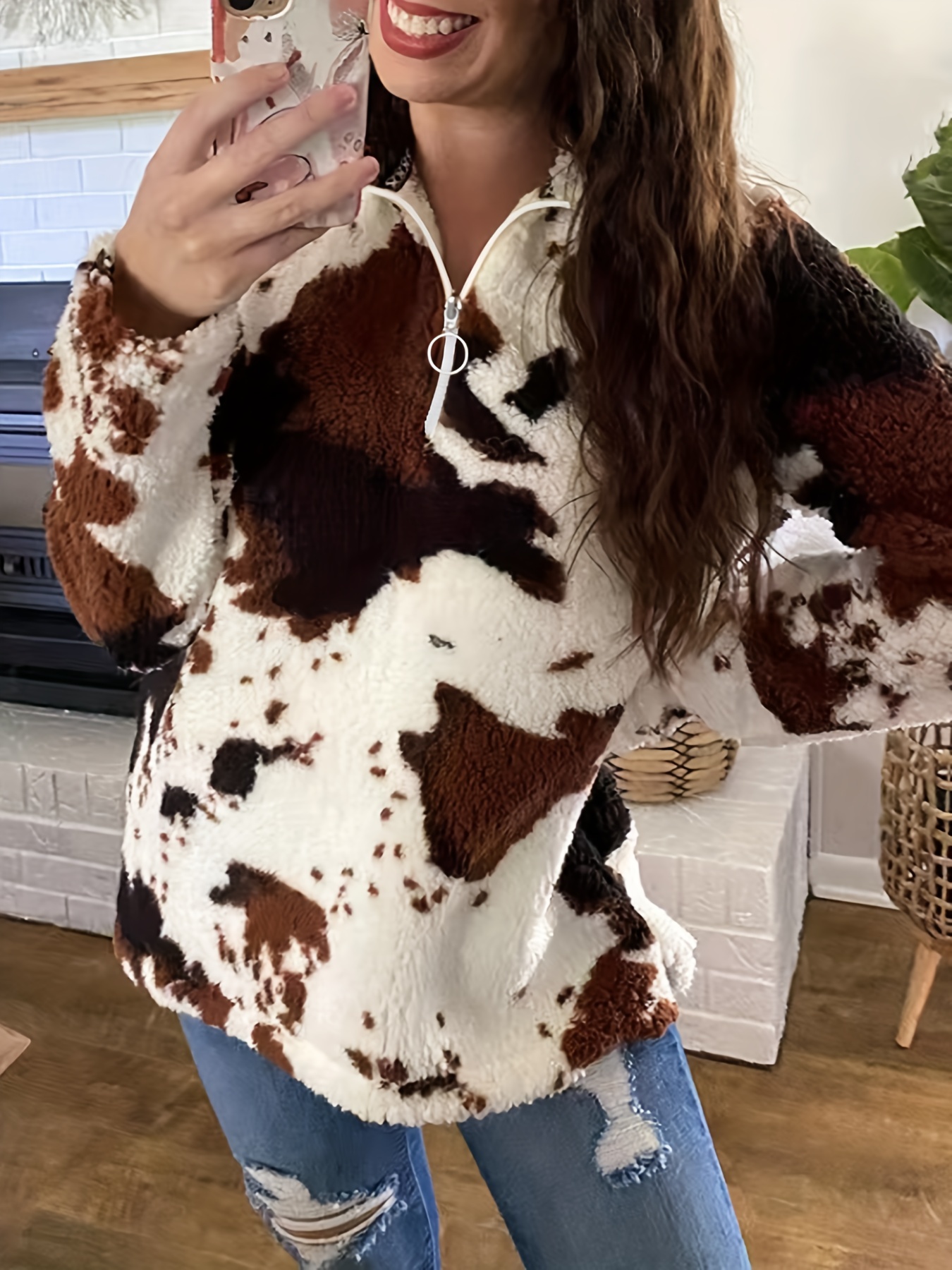 Cow print turtleneck sale