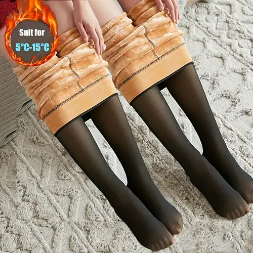 2pcs/pack】200g Plus Size Black Sheer Tights With Fleece Lining Winter Thermal  Pantyhose