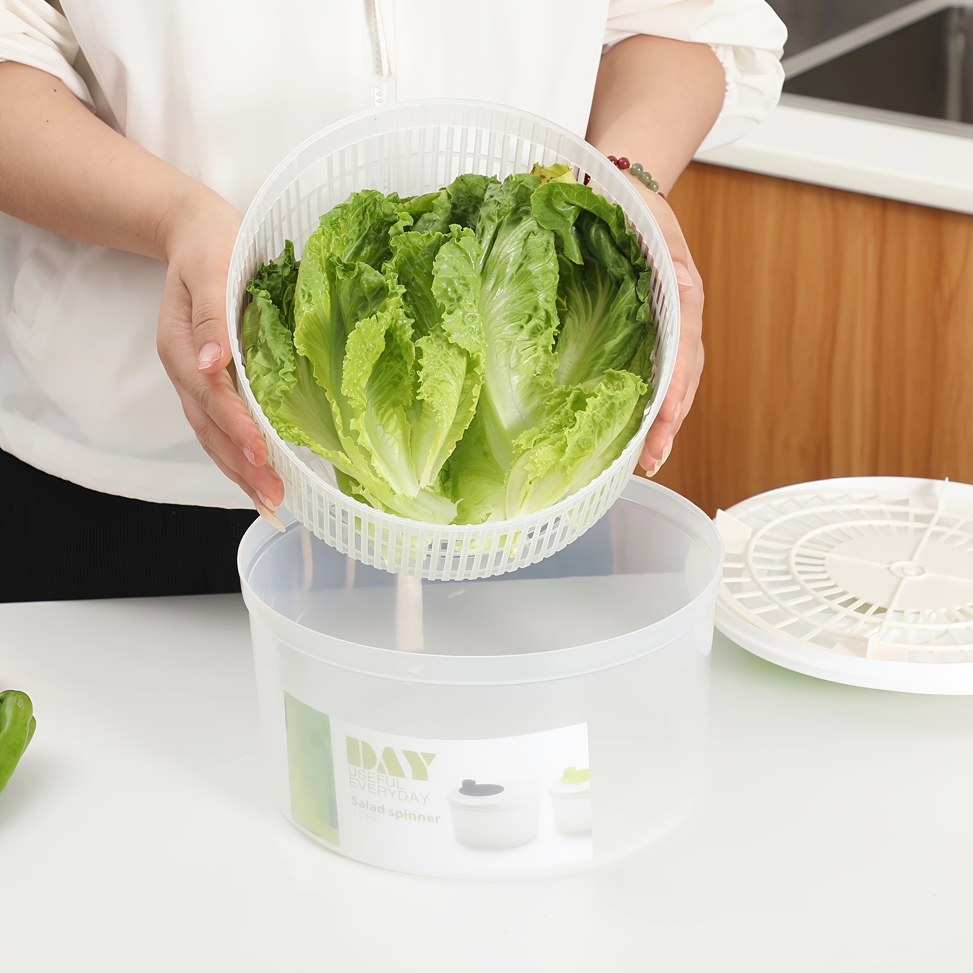 Electric Salad Spinner, 4.75L, Rechargeable Lettuce Spinner with Bowl,  Quick Drying Vegetable Fruit Lettuce Dryer Spinner, Easy Water Drain System