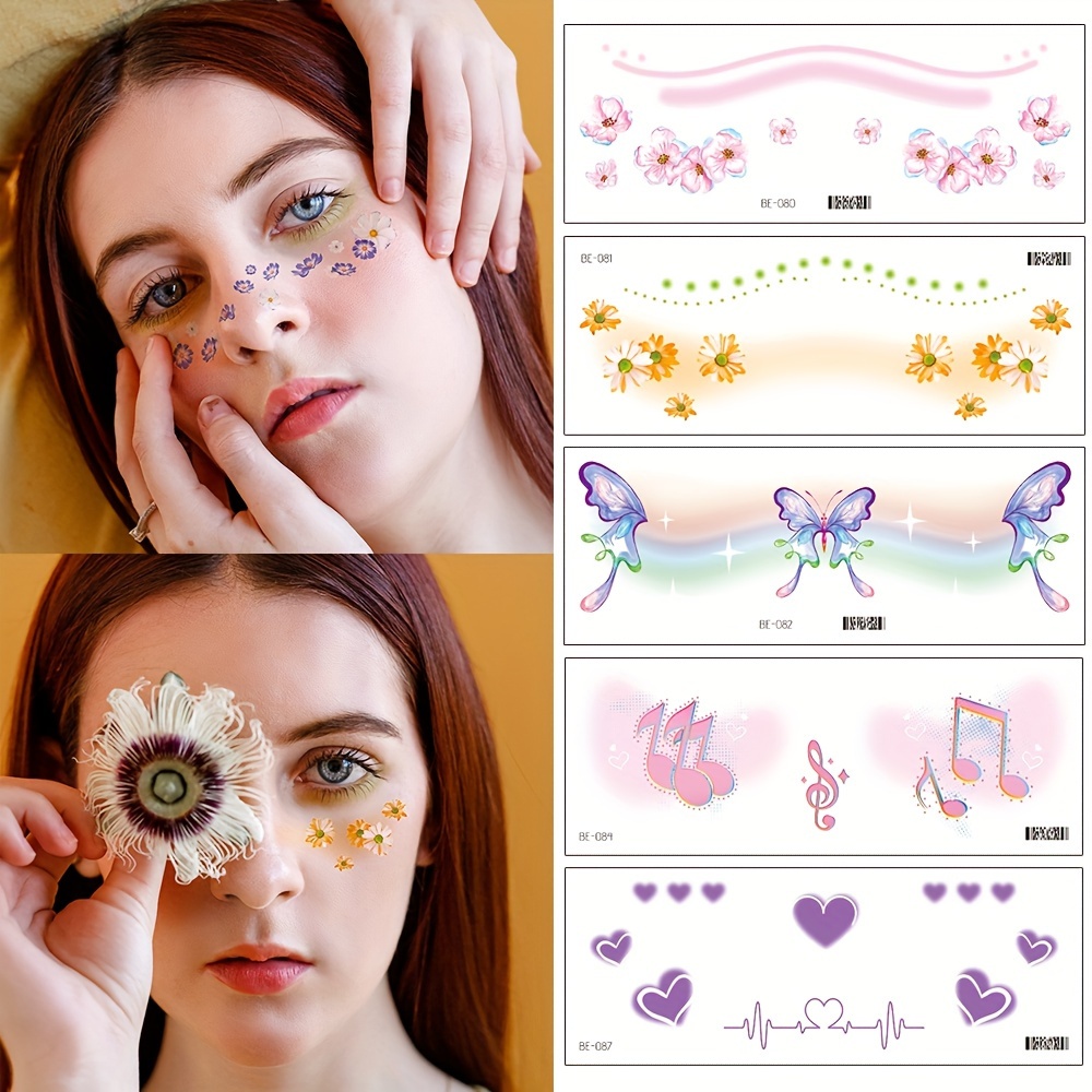 1pc Waterproof Environmental Tattoos Sticker With Rhinestones For Face  Deco, Eyebrow