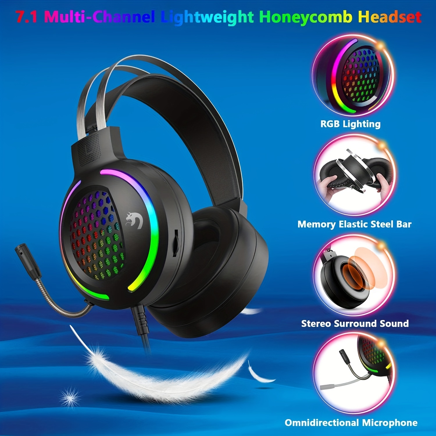 1PC Virtual Surround Sound Headset USB Gaming Headphone Computer PC Gaming  Headset