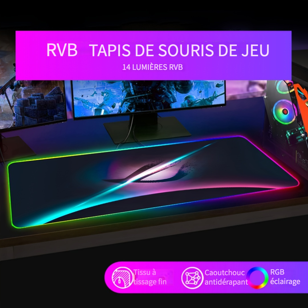 Tapis de souris de jeu à LED RVB pour ordinateur - XXL - 100 x 50 cm - A3 :  : Électronique