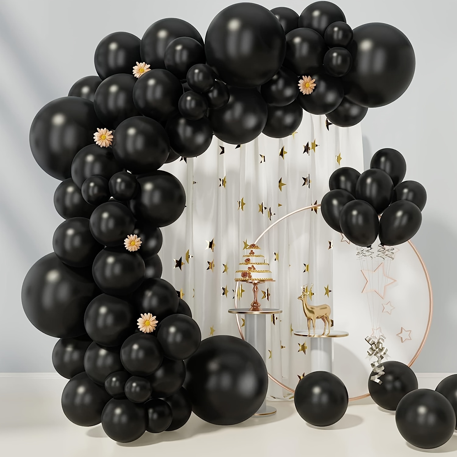 Guirnalda de globos negros y dorados, kit de arco de guirnalda, paquete de  113 globos de látex negro y plateado para cumpleaños, despedidas de