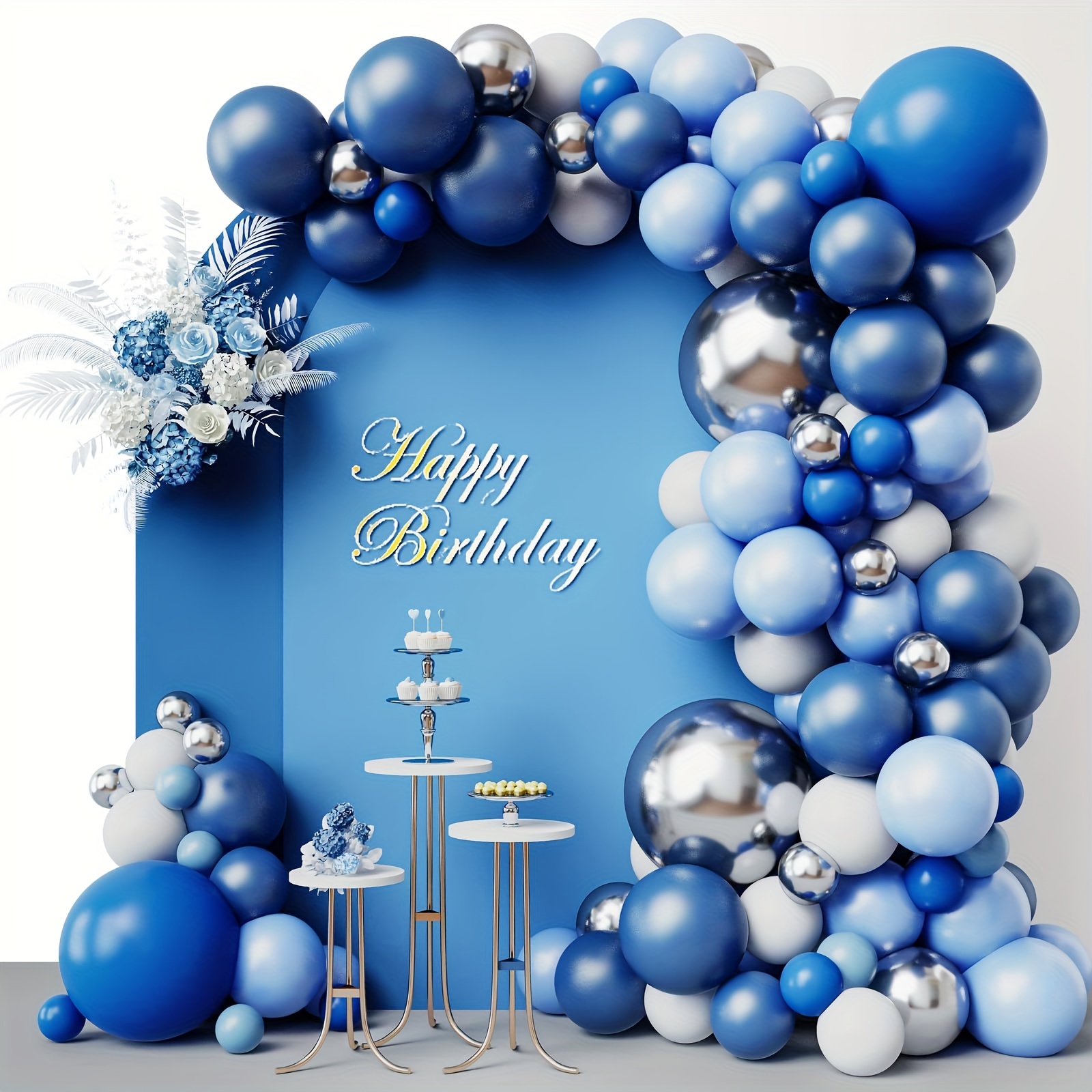 Blue and Black Silver Balloon Garland Kit 140pcs Royal Blue and Silver Starburst Disco Ball Balloons for Men 30th Birthday Party Graduation 80s 90s