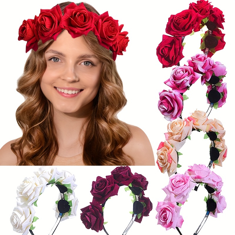 1 diadema de flores de orquídea rosa de simulación artificial, diadema  floral para el cabello, accesorios para la cabeza para mujeres, niñas,  damas