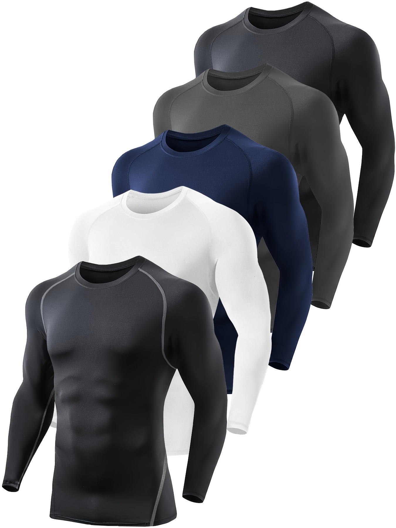 Paquete de 5 o 4 camisetas de compresión para hombre, manga larga,  atléticas, para clima frío, camiseta interior para entrenamiento