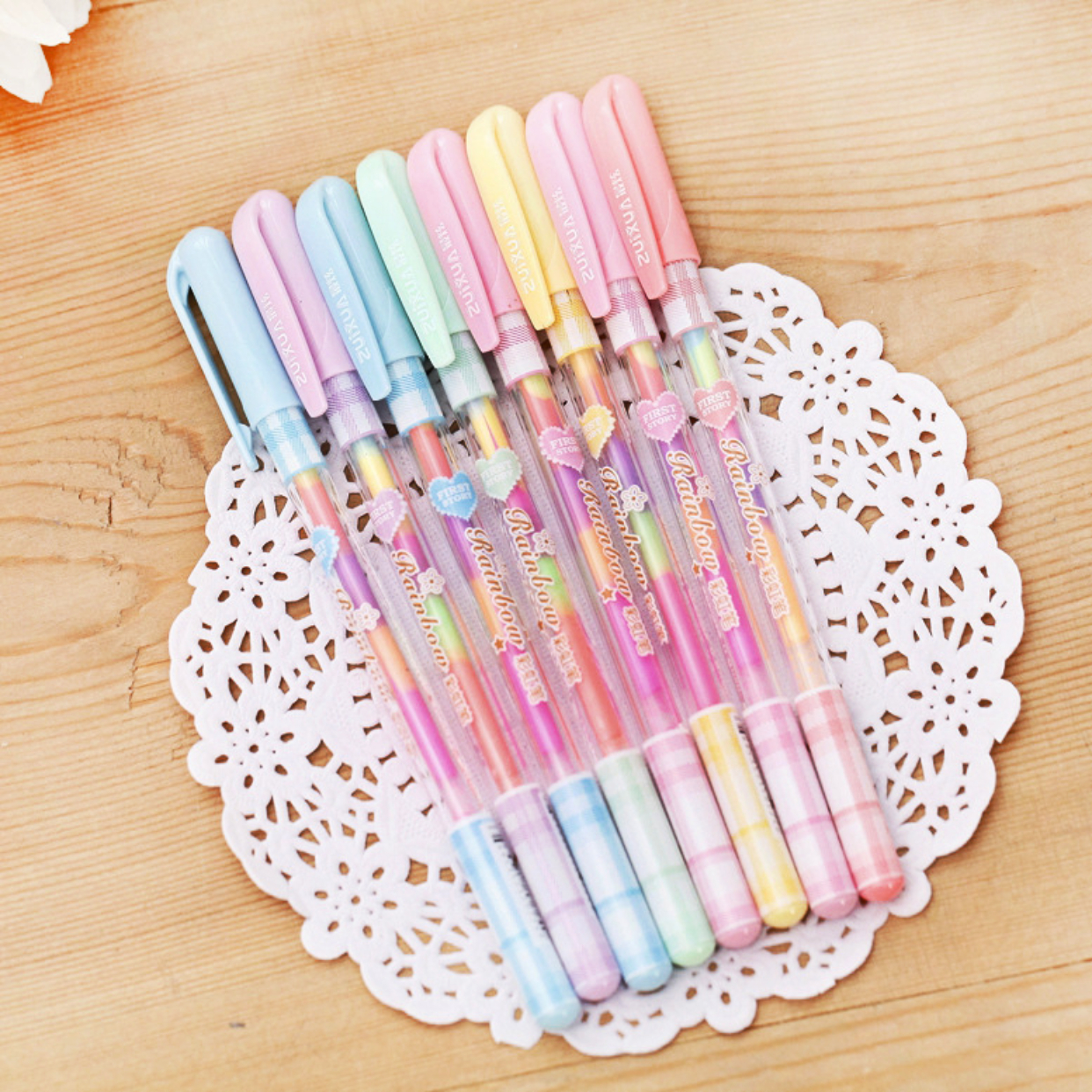 Sunri 6 Pieces Cute Gel Pen Quick Drying Kawaii Colorful Needle Tip 0.5mm Black Ink School Stationery Supply for Kids Students