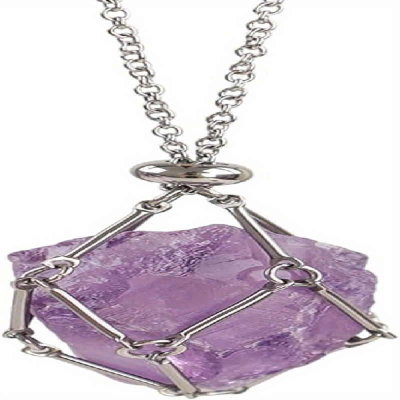 Plebolo 2023 Crystal Stone Holder Necklace,Crystal Holder Necklace,Crystal  Necklace Holder,Stone Holder Necklace for Crystals (Amethyst)