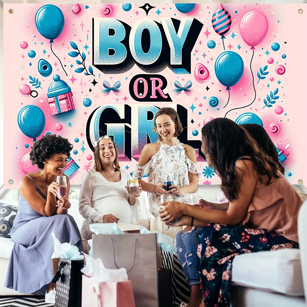 Gender Reveal Theme Party Decoration Polyester Background - Temu