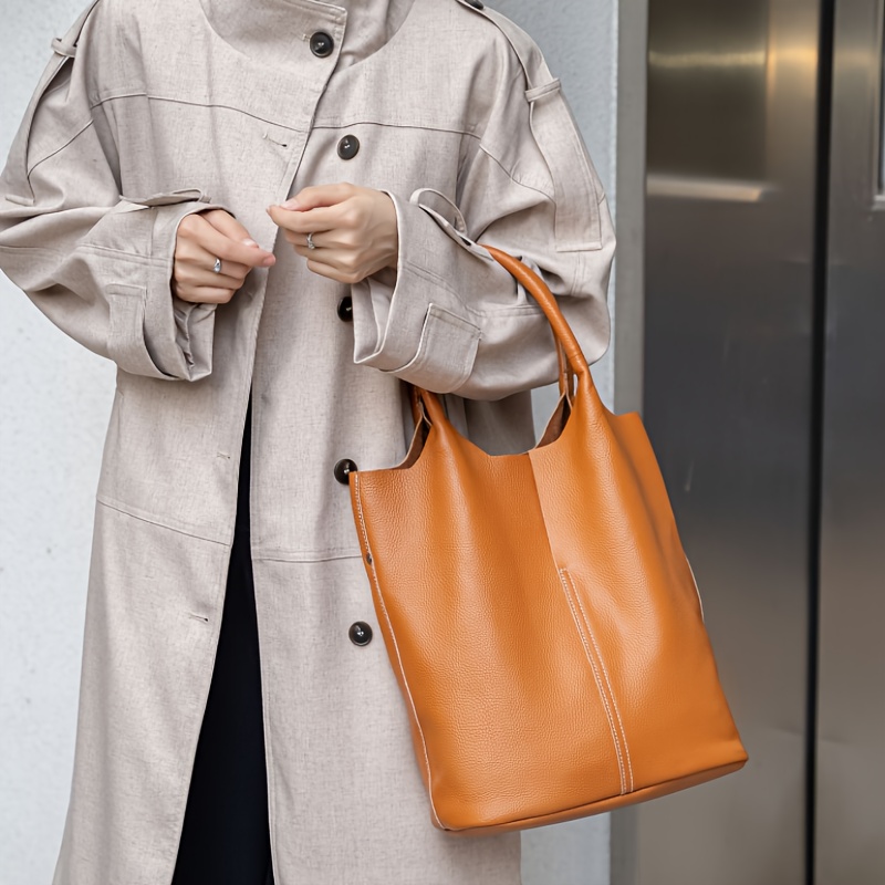 Classic Soft Faux Leather Tassel Handbag Women's Shiny Tote - Temu