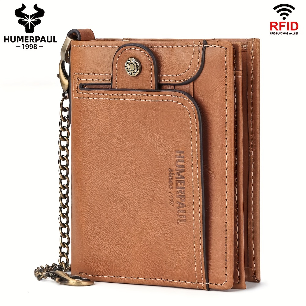 Men's Zipper RFID Blocking Premium Leather Zip-Around ID Bifold Biker Chain  Wallet $15.99