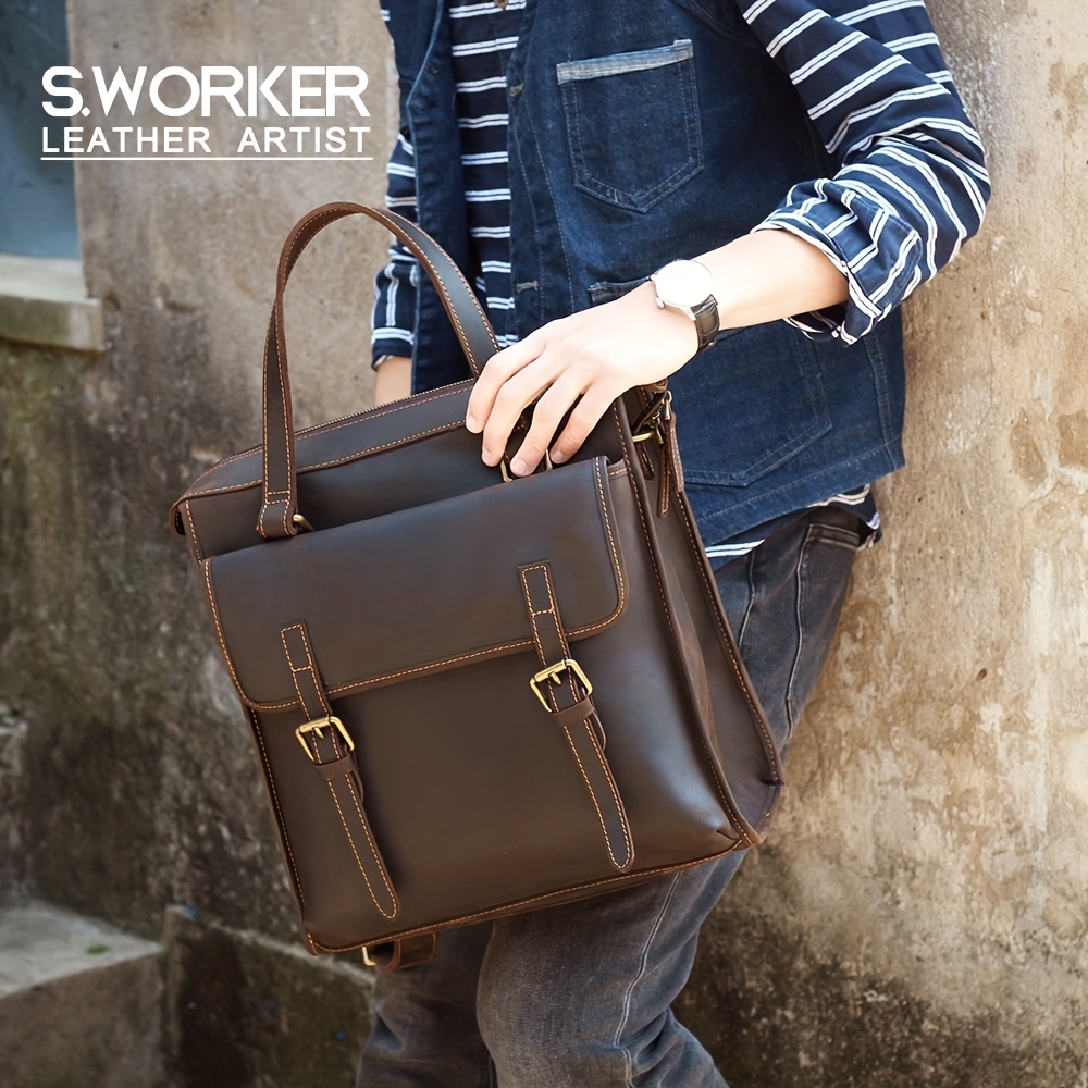Genuine Leather Men's Bag, Shoulder Bag, Cowhide Cross-body Bag, Men's Bag,  Business Backpack, Multi-compartment Briefcase - Temu