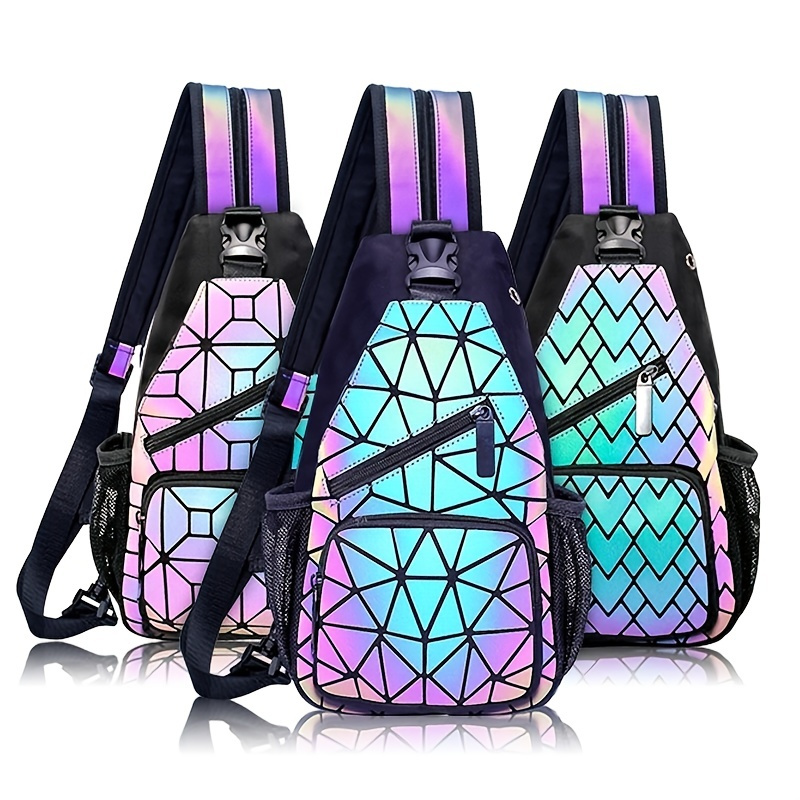 Geometric luminous crossbody bag glow-in-the-dark handbag Holographic  reflective backpack purse clutch bag