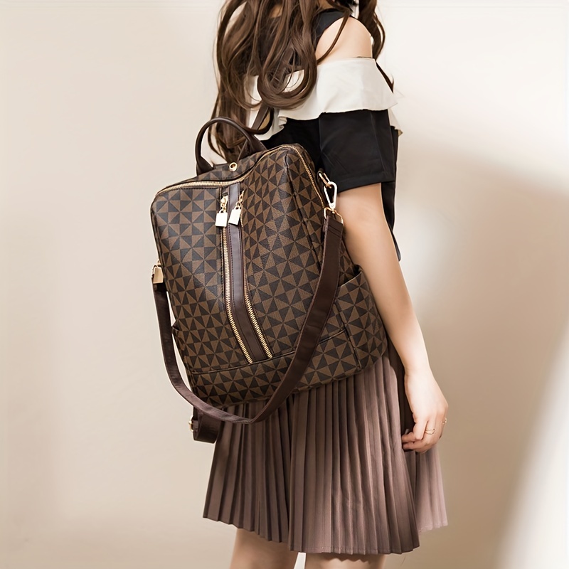 Mini Geometric Graphic Hand Backpack, Women's Zipper Top Handle Purse,  Small Two-way Shoulder Bag - Temu