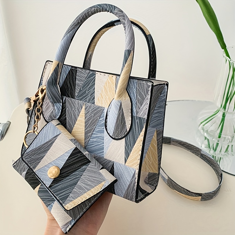 Trendy Geometric Pattern Mini Handbag, Pu Leather Boston Bag, Perfect  Shoulder Bag For Daily Use - Temu