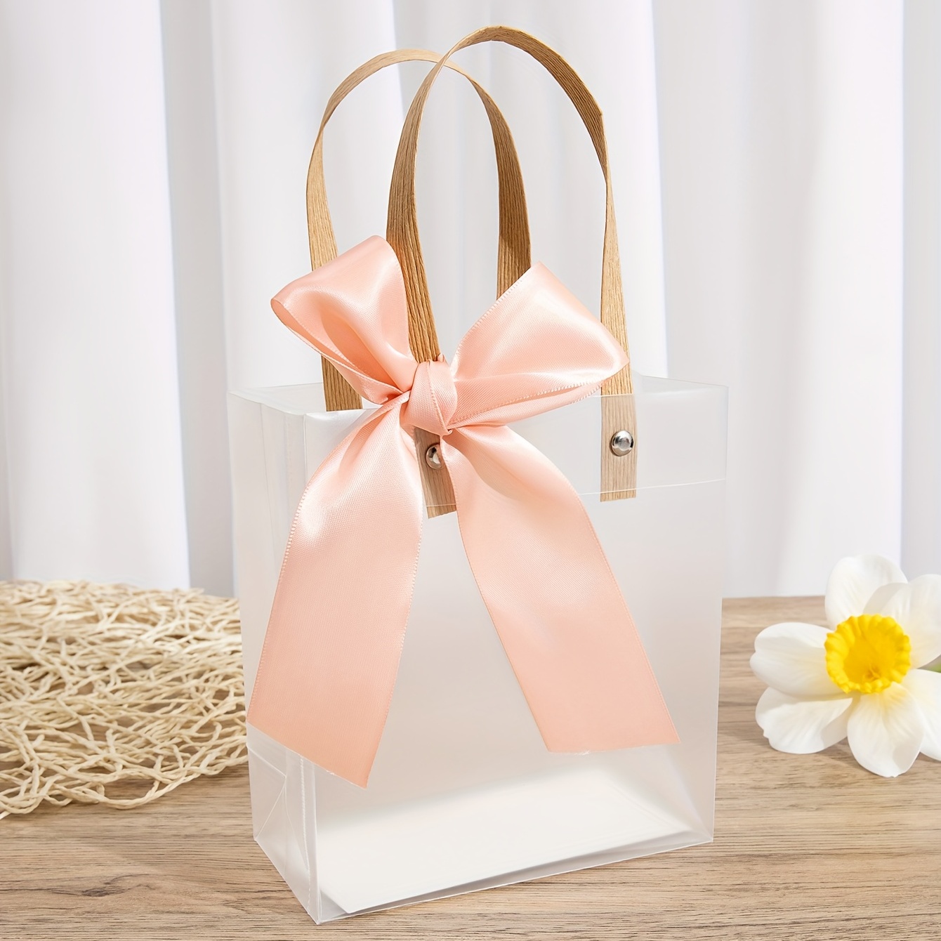 1pc Clear Gift Bag With Bow Tie Ribbon