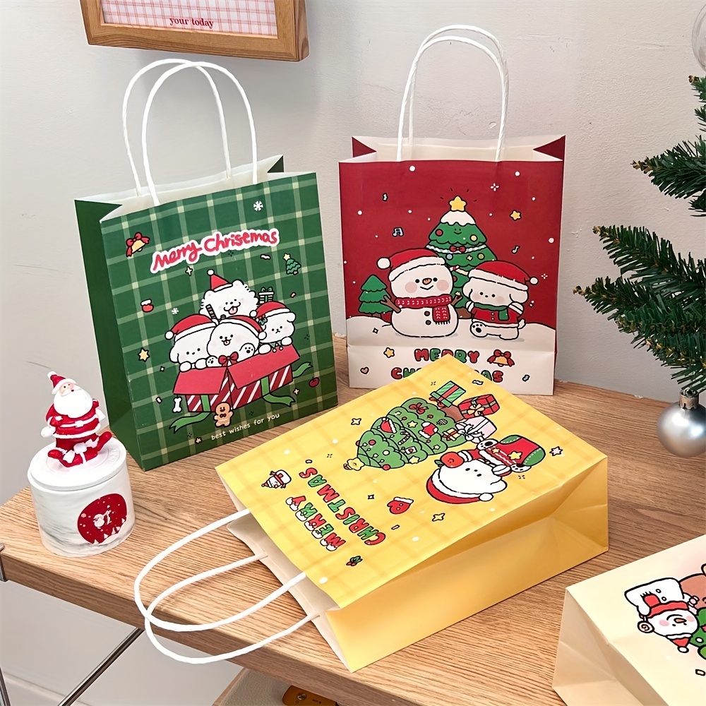 1pc Christmas Gift Bags With Various Christmas Printed Gift Packaging Bag Christmas Handbags Goodies Storage Bags With Handles Perfect For Shopping Parties Weddings Small Business Supplies