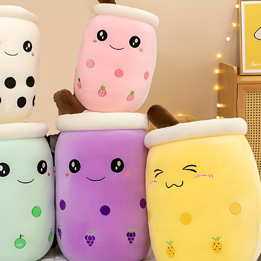 Kawaii Bubble Tea Cup Stuffed Animal Face Boba Soft Pillow Fruit Drink  Apple Pink Strawberry Milk Tea Kids Gift,25CM 