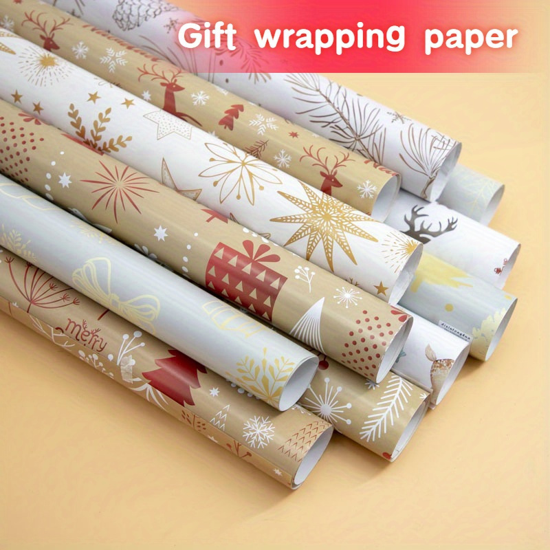 Christmas Wrapping Paper Bundle - Brown Kraft Paper with Color Pattern For  - Christmas Elements Collection-1 Roll - 20*27.5In Per Roll