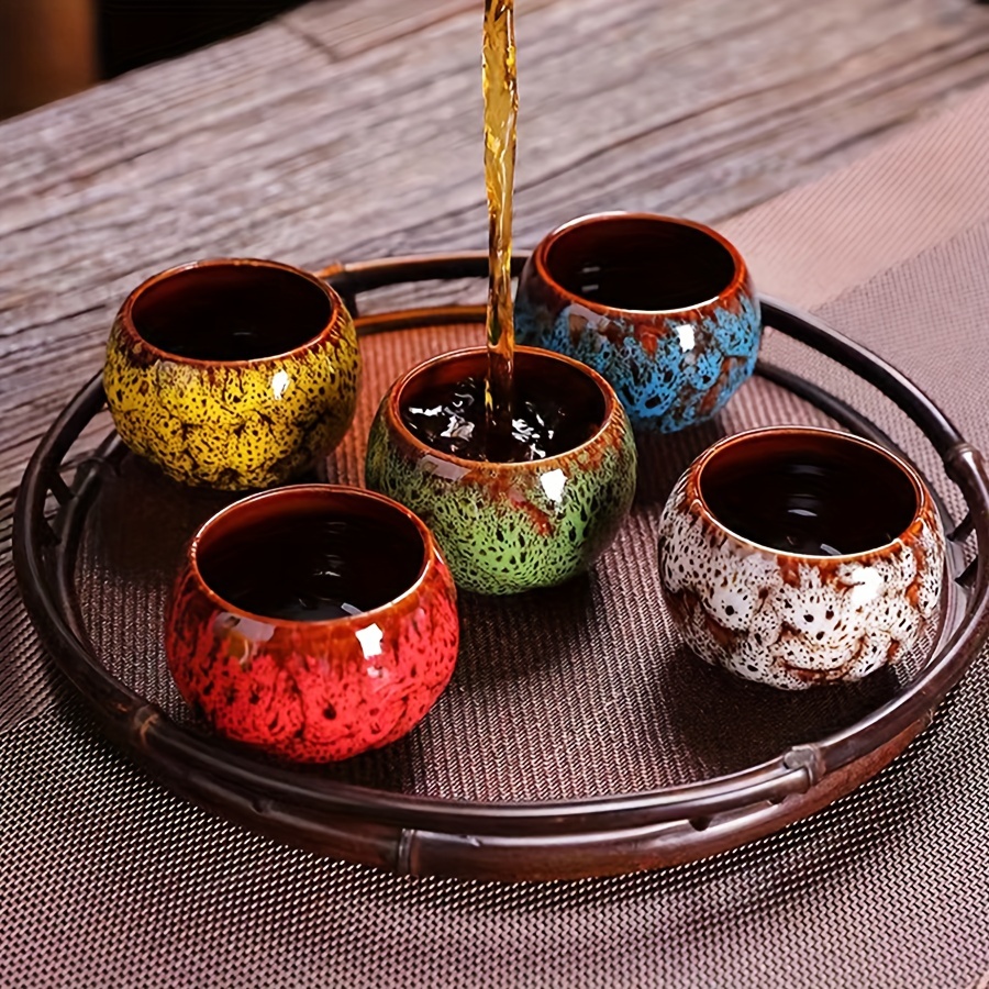 Vintage Ceramica Sake Pot Set con 4 Tazze di Cucina Giapponese