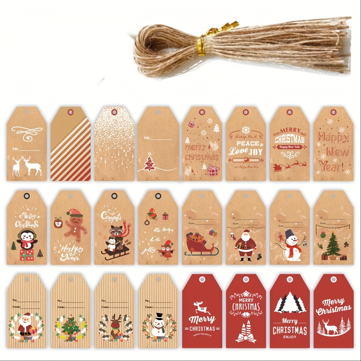 Christmas Gift Tags 50 Count with String for DIY Xmas Present Wrap and Label  Package Name Card 