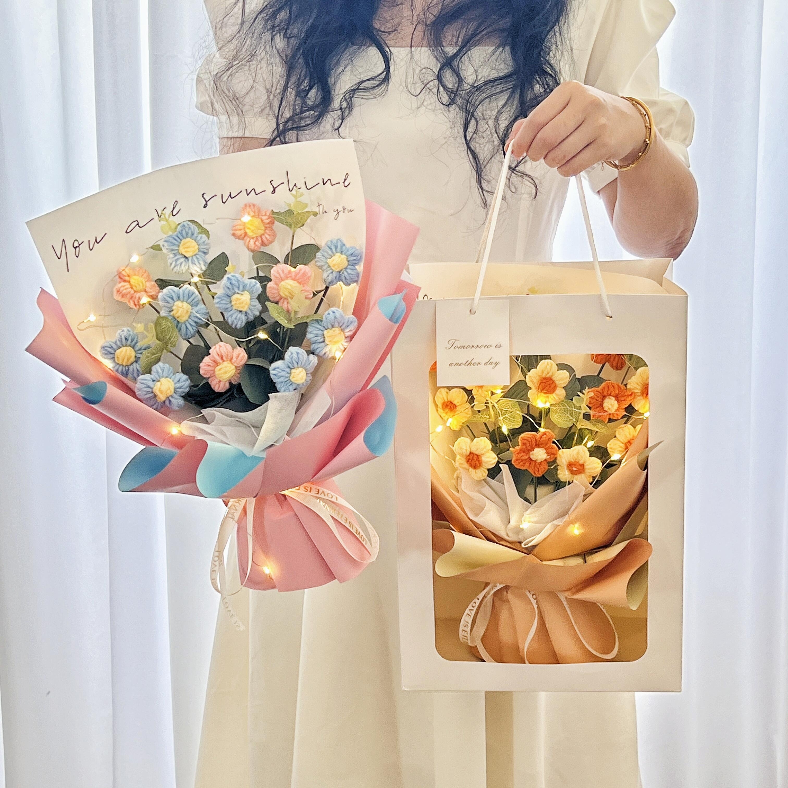 JOSON 5pcs Flower Bouquet Bag with Handle Bouquet Paper Bag Tote Bag, Flower Store Bouquet Supplies, DIY Crafts, Valentine's Day Flower Bag Tote Bag